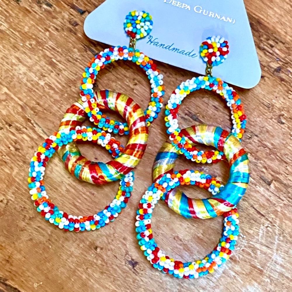 NWT Deepa Gurnani Beaded Triple Hoop Chandeliers - Picture 4 of 15